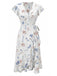 Robe Portefeuille Col V à Manches Volantées Florale Blanche Années 1940 2