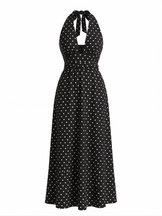 Robe Longue Halter Col V Profond à Pois Années 1930 4