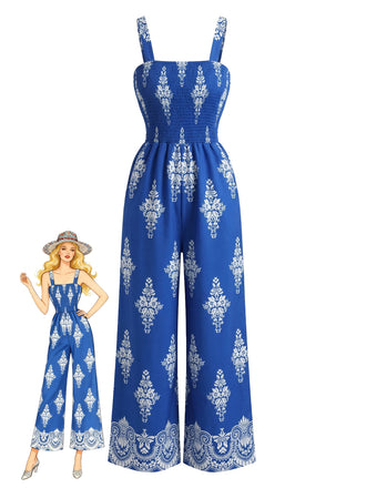 Combinaison Bohème Florale Smockée Jambes Larges Années 1970