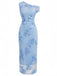 Robe Sirène Bleue Asymétrique à Broderie Florale Années 1930