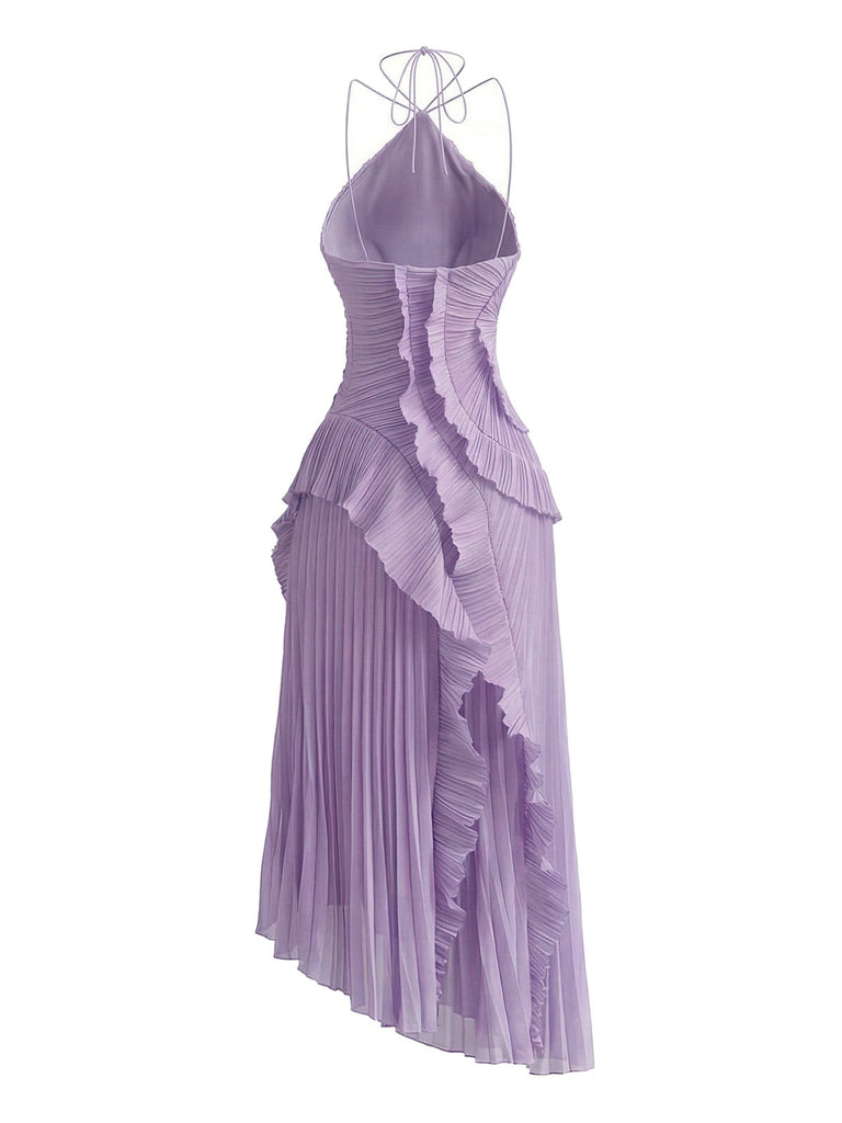 Robe Longue Halter à Volants Plissés et Fente Années '30 3