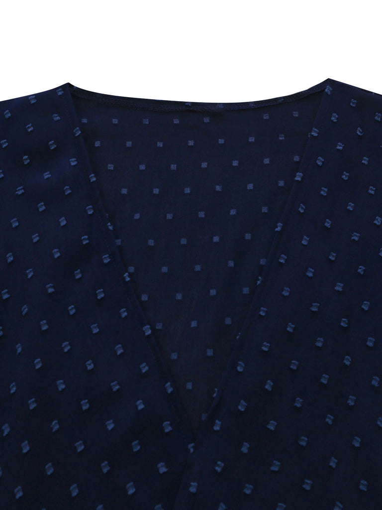 Robe Portefeuille Col V Texturée à Volants Années 1940 3