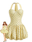 Robe tulipe jaune à pois des années 1960