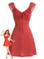 Robe rouge pois volants et col nouer années 60