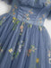 Robe maille brodée fleurs épaules dénudées années 1950