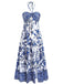 Robe Boho Bleue Halter à Nœud Imprimé Porcelaine Années '70 2