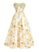 Longue robe bustier jaune motif floral années 1930