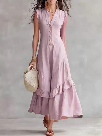 Robe Midi Col Montant Rose Années 1950