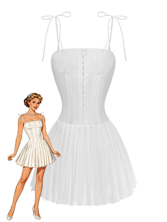 Mini Robe à Bretelles Spaghetti Unie Années 1980