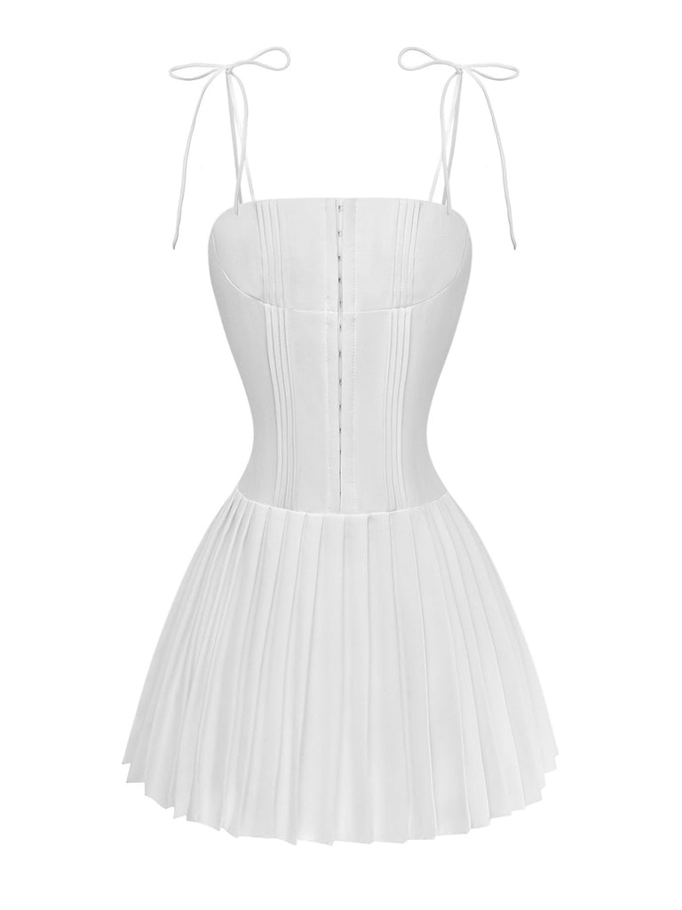 Mini Robe à Bretelles Spaghetti Unie Années 1980 2