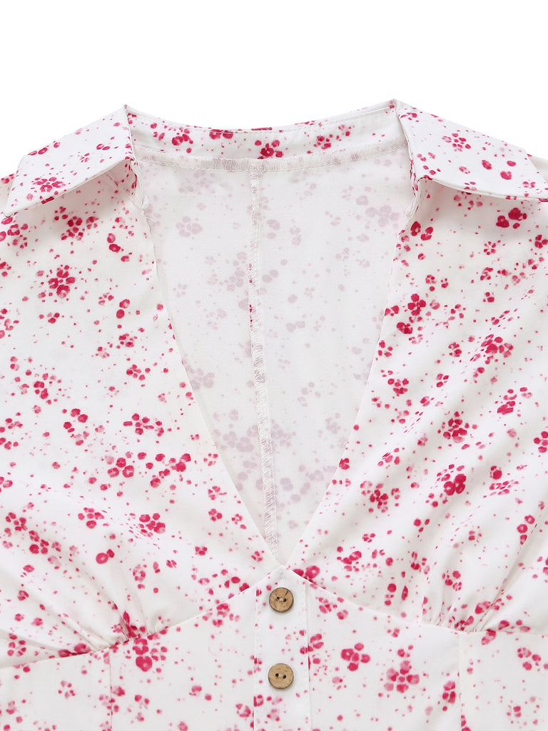 Robe à Ourlet Asymétrique Volants Florale Violette Années 1970 4