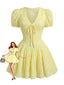 Mini Robe Jaune en Coton Manches Bouffantes Années 1960