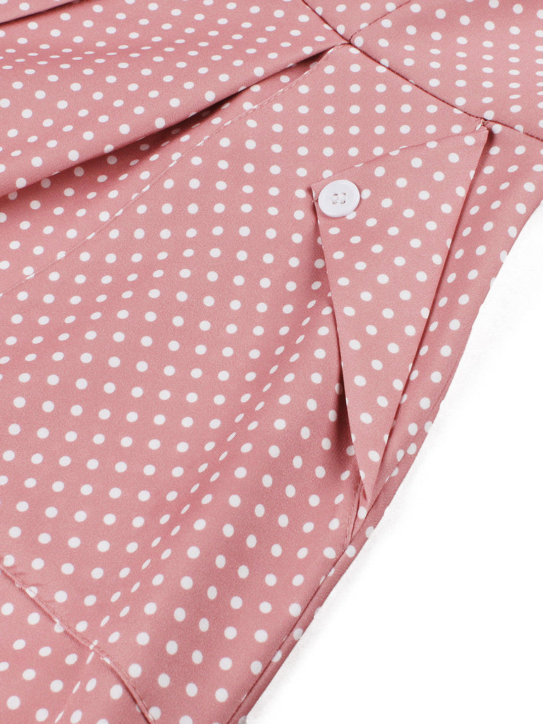 Robe Évasée à Pois avec Nœud Rose Années 1950 5