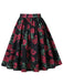 Jupe Plissée Imprimé Rose Floral Rouge Années 50