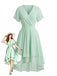 Robe Solid Col V à Volants Sleeve en Mousseline Asymmetrical Années 1950