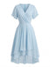 Robe Unie Col V en Mousseline Asymmetrical Années 1950