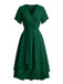 Robe Unie Col V en Mousseline Asymmetrical Années 1950