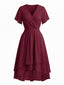 Robe Rouge Col V en Mousseline Asymmetrical Années 1950