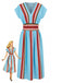 2PCS Ensemble haut col V et jupe rayés bleus années 1940