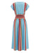 2PCS Ensemble haut col V et jupe rayés bleus années 1940