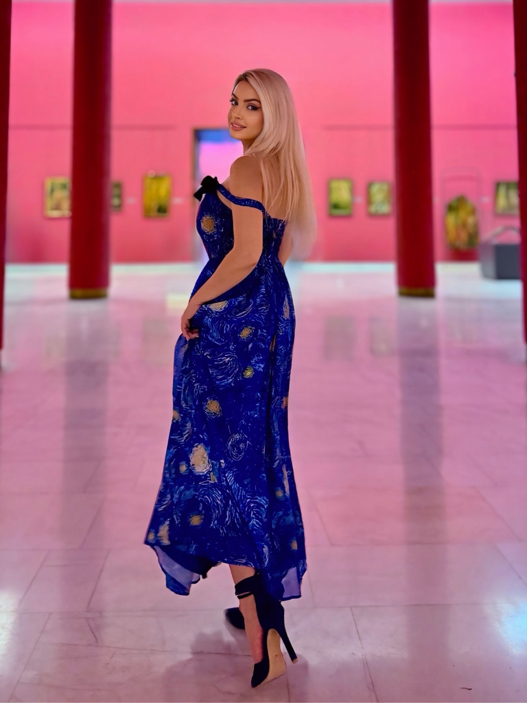 Robe Swing Bleue Imprimé La Nuit Étoilée Van Gogh Années 40
