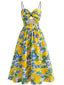 Robe fines bretelles et imprimé citrons années 1940