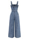 Combinaison Denim Larges Bretelles Ceinturée Boutonné Bleue Années 1930 2