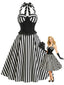 [Prévente] Robe évasée noire rayures et empiècement dentelle encolure dos nu années 50