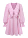 Robe à Revers Manches Bouffantes Volantées Vichy Rose Années 50