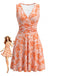 Robe Sans Manches Col V Imprimé Floral Orange Années 1970