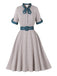 Robe Bleu à Carreaux Nœud Évasé Ceinturé Années 1950 2