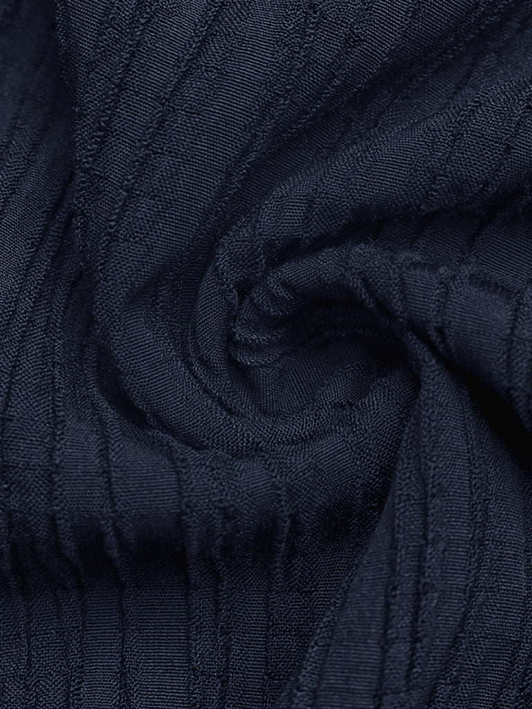 Ensemble 2 Pièces Top Bustier Texturé à Volants & Pantalon Bleu Années 50