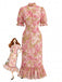 Robe Sirène à Volants en Mousseline Floral Rouge Années 30