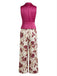 Ensemble 2 Pièces Gilet à Revers Boutonné & Pantalon Floral Rouge Pourpre Années 50