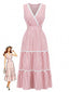 Robe Sans Manches Rayé Col V à Volants Étagés Rose Années 1970