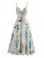 Robe Midi Bretelles Fines Fleurs Vert Années 1930