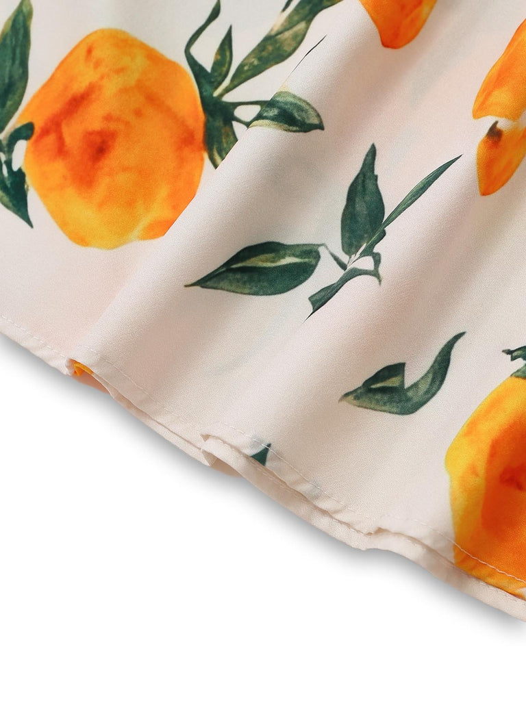 Robe Ligne A à Bretelles Imprimé Agrumes Orange Années 50