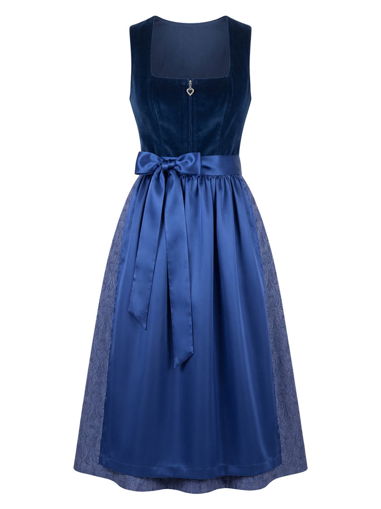 Robe en velours à imprimé cachemire avec tablier et haut en dentelle années 1950