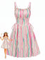 Robe Midi Bretelles Rayée À Lacets Latéraux Multicolore Années 1950