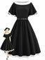 [Prévente] Robe Col Bateau Ceinturée Bordure Contrastée Noire Années 50