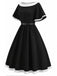 [Prévente] Robe Évasée Col Bateau Ceinturée Bordure Contrastée Noire Années 50