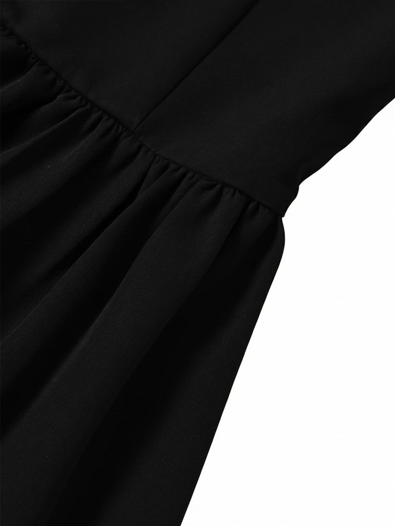 [Prévente] Robe Évasée Col Bateau Ceinturée Bordure Contrastée Noire Années 50