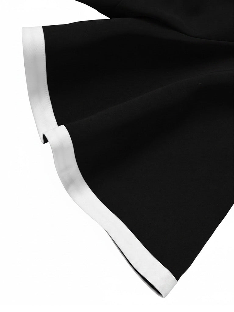 [Prévente] Robe Évasée Col Bateau Ceinturée Bordure Contrastée Noire Années 50
