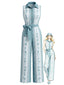 [Prévente] Combinaison bleu motif floral boutonnée ceinturée et jambes larges années 70