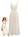 Combinaison à Bretelles Spaghetti Dentelle Crochet Franges Beige Années 70