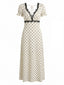 Robe à Pois Satin Dentelle Col V Beige Années 1930