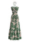 Robe Plissée Dos-Nu Col V Floral Vert Années 30