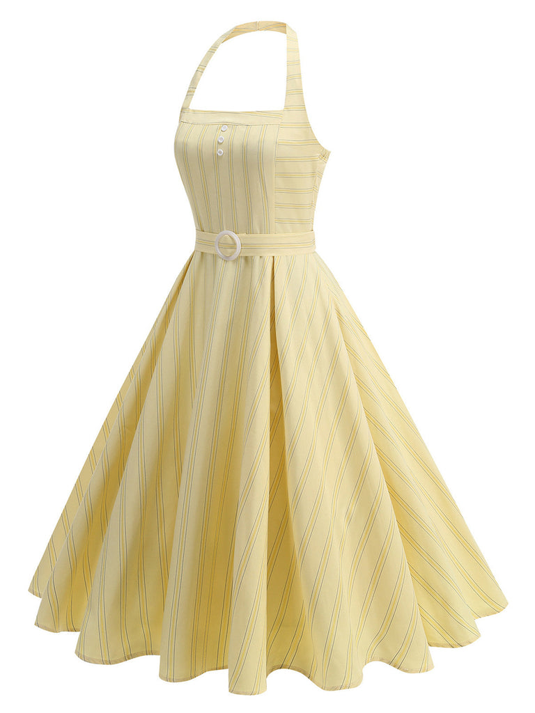Robe Dos Nu Rayé Ceinturé Années 1950 5