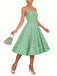 Robe Vichy Cerise Coton Bretelles Fines Verte Années 1950 3