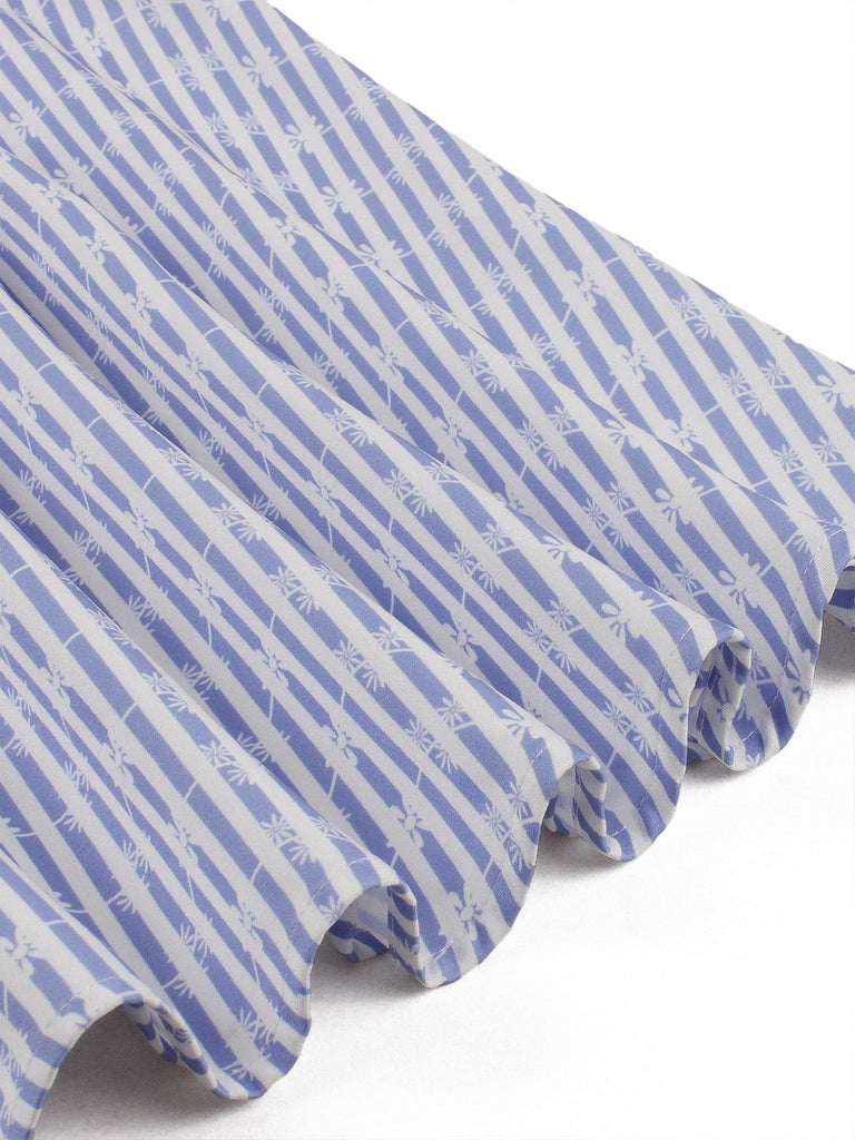 Robe Mini Évasée Dos-Nu Rayée Nouage Col Années 50